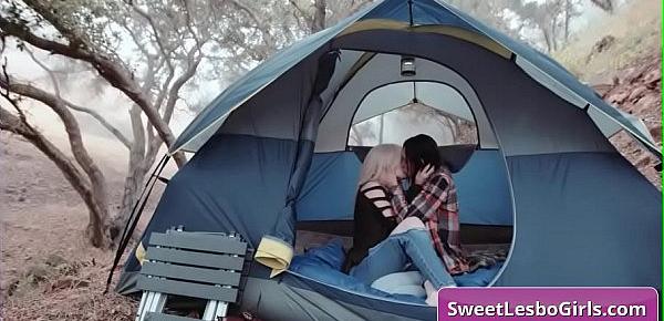  Horny lesbian sexy girls Aiden Ashley, Abigail Mac making out while camping